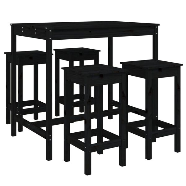 vidaXL 5 pcs conjunto de bar para jardim pinho maci&ccedil;o preto