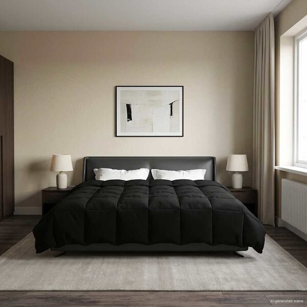 vidaXL Duvet de Ano Inteiro Colchonete Preto 200 x 200 cm Microfibra