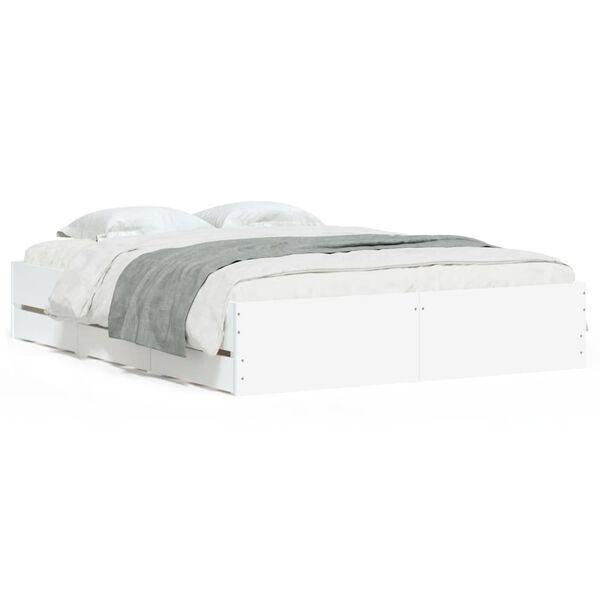vidaXL Estrutura de cama c/ gavetas 140x190cm derivados madeira branco