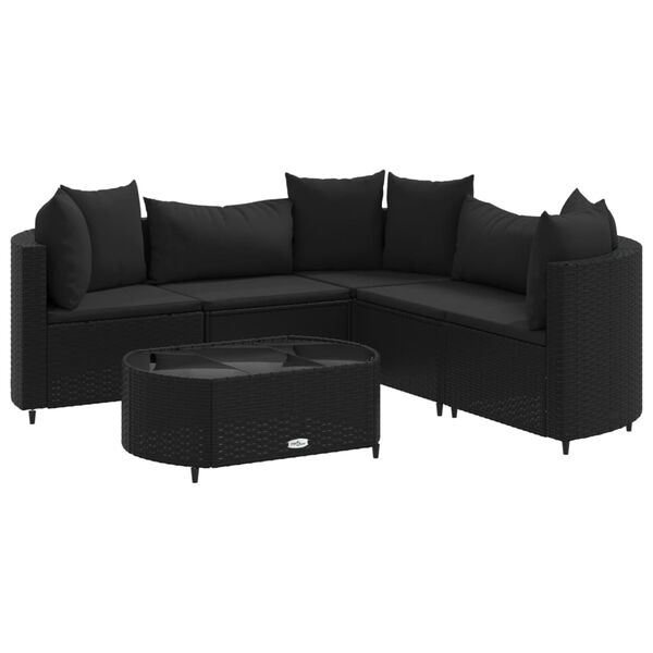 vidaXL 6 pcs conjunto sof&aacute;s de jardim c/ almofad&otilde;es vime PE preto