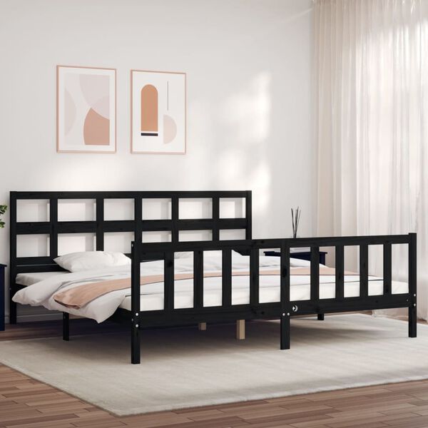 vidaXL Estrutura de cama com cabeceira 200x200 cm madeira maci&ccedil;a preto