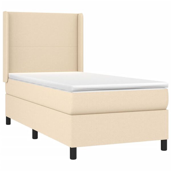 vidaXL Cama com molas/colch&atilde;o 100x200 cm tecido cor creme