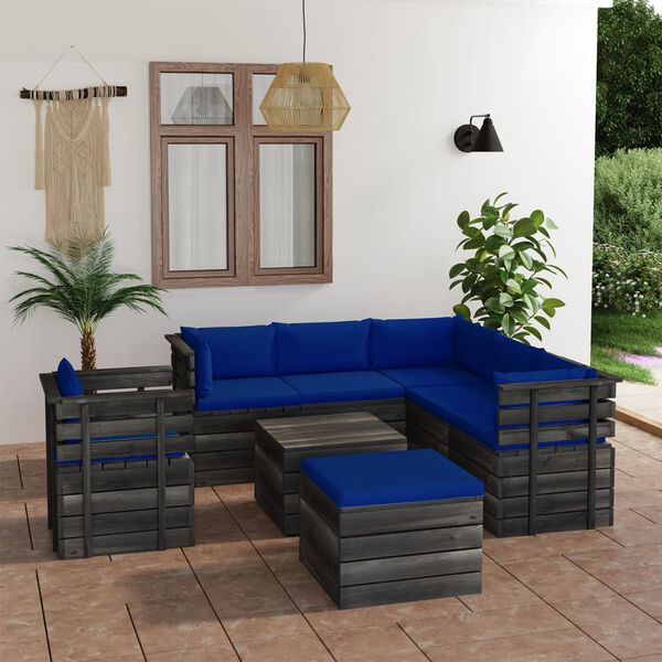 vidaXL 8 pcs conjunto lounge de paletes com almofad&otilde;es pinho maci&ccedil;o
