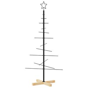 vidaXL &Aacute;rvore de Natal de metal com base em madeira 120 cm preto