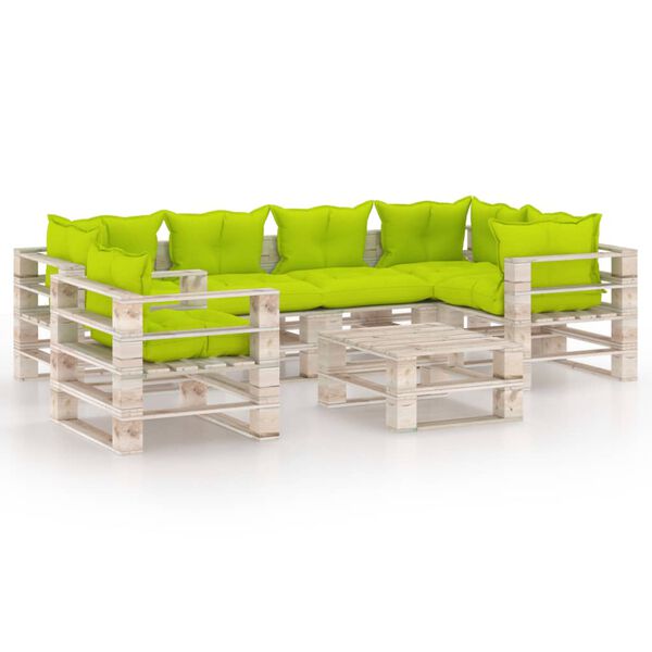 vidaXL 7 pcs conj. lounge de paletes p/ jardim com almofad&otilde;es pinho