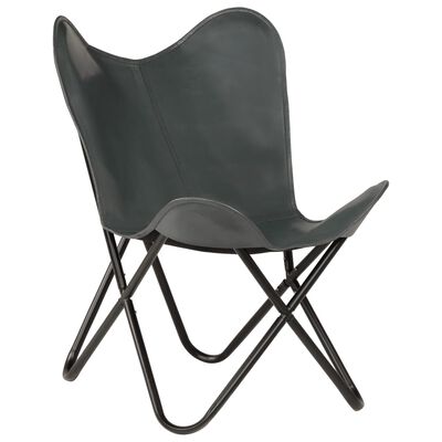 vidaXL Cadeira borboleta em couro genuíno cinzento tamanho infantil