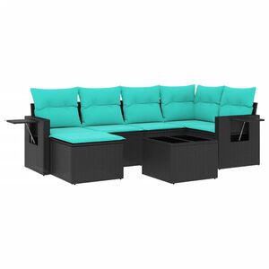 vidaXL Conjunto de sof&aacute; de jardim com 7 pe&ccedil;as e almofadas em rattan sint&eacute;tico preto