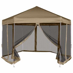 vidaXL Tenda pop-up hex&aacute;gono c/paredes 3,6x3,1m 220g/m&sup2; cinza-castanho