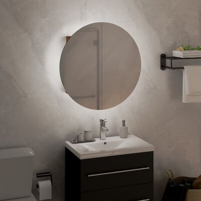 vidaXL Armário WC c/ espelho redondo e LED 40x40x17,5 cm cor carvalho
