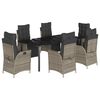 vidaXL 7 pcs conjunto de jantar p/ jardim c/ almofad&otilde;es vime PE cinza