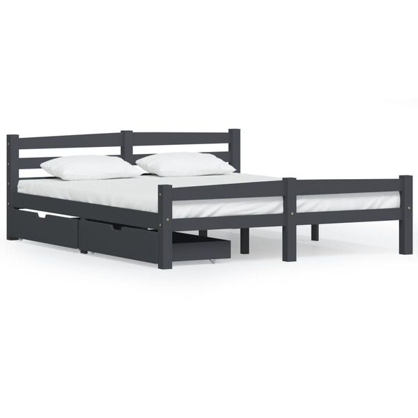 vidaXL Estrutura cama c/ 2 gavetas 160x200cm pinho maci&ccedil;o cinza-escuro