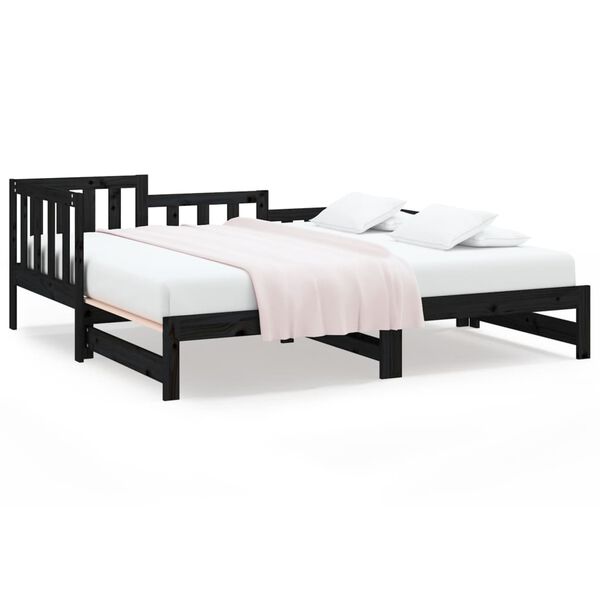 vidaXL Sof&aacute;-cama de puxar 2x(80x200) cm pinho maci&ccedil;o preto