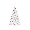 vidaXL Meia &aacute;rvore Natal artificial pr&eacute;-iluminada c/ bolas branco