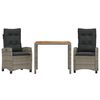 vidaXL 3 pcs conjunto de jantar p/ jardim c/ almofad&otilde;es vime PE cinza