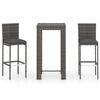 vidaXL 3 pcs conjunto de bar exterior com almofad&otilde;es vime PE cinzento