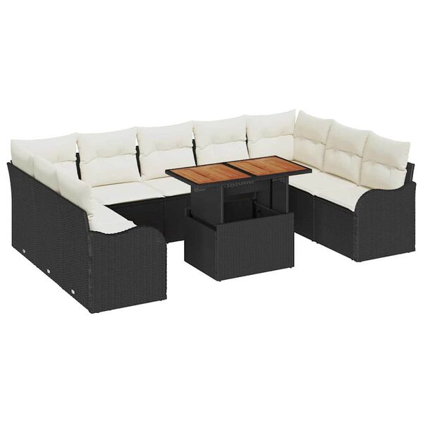 vidaXL Conjunto de Sof&aacute; de Jardim com almofada 10 pcs Preto e creme