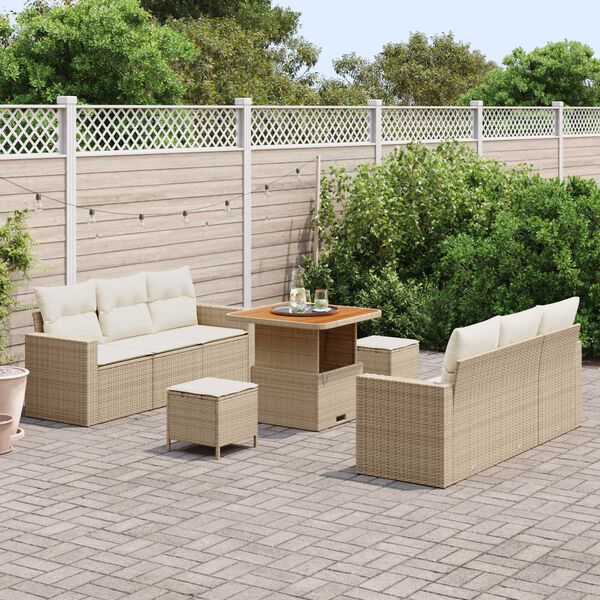vidaXL Conjunto de Sof&aacute; de Jardim com almofada 9 pcs bege e creme