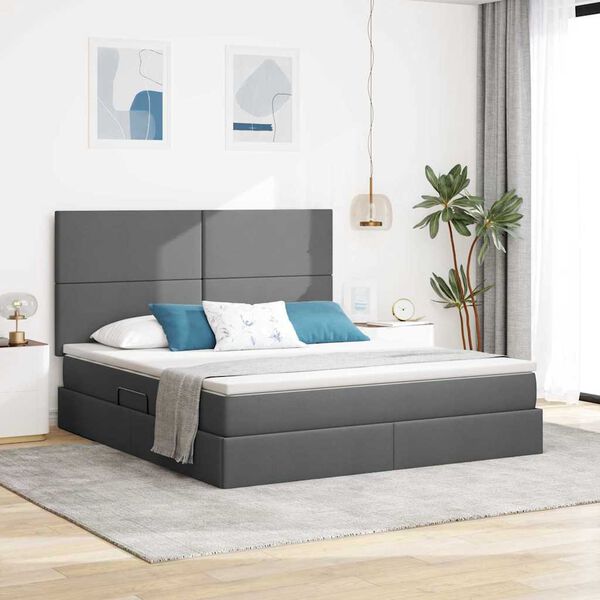 vidaXL Cama com arruma&ccedil;&atilde;o e LED Cinza Escuro 180 x 200 cm Poli&eacute;ster