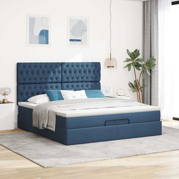 Estrutura de cama otomana vidaXL com tecido azul colch&atilde;o 180x200cm
