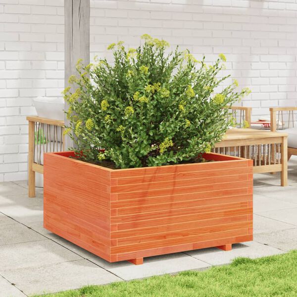 vidaXL Vaso/floreira de jardim 90x90x49,5 cm pinho maci&ccedil;o castanho mel