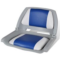 Assento de barco c/ encosto dobrável e almofada azul/branco 41x51x48cm