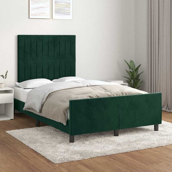 vidaXL Estrutura de cama com colch&atilde;o verde escuro 120x190 cm Veludo