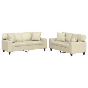 vidaXL 2 pcs conjunto de sof&aacute;s com almofadas couro artificial creme
