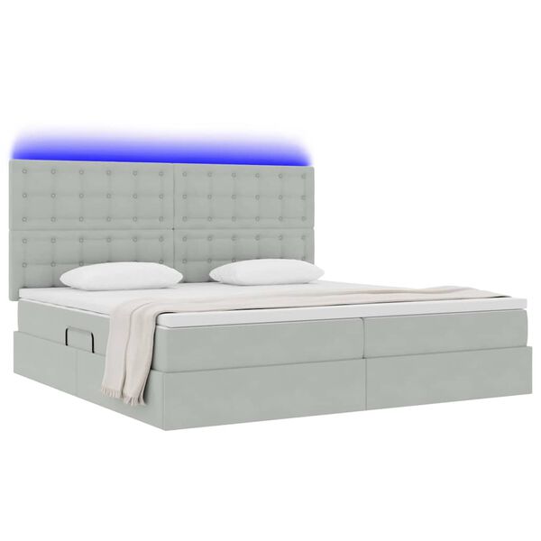 vidaXL Cama com arruma&ccedil;&atilde;o e LED Cinzento-claro 200 x 200 cm Veludo