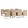 vidaXL 9 pcs conjunto de jantar p/ jardim com almofad&otilde;es vime PE bege