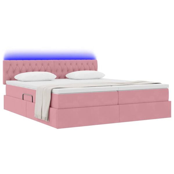 vidaXL Cama com luzes de tira LED Rosa 180 x 200 cm Veludo