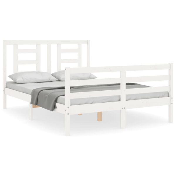 vidaXL Estrutura de cama com cabeceira 140x200cm madeira maciça branco