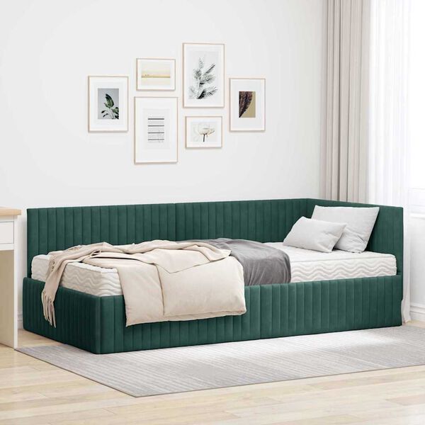 vidaXL Estrutura de Cama de Canto com Colch&atilde;o 2 pcs Verde Veludo