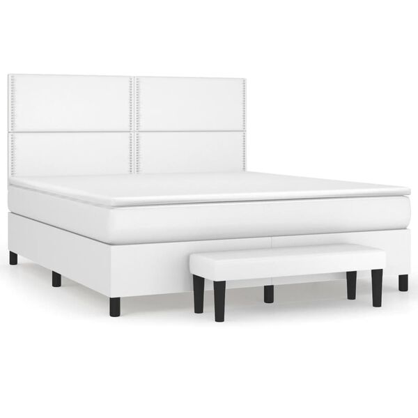 vidaXL Cama com molas/colch&atilde;o 180x200 cm couro artificial branco