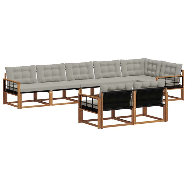 vidaXL Conjunto de Sof&aacute;s para Exterior 8 pcs Cinza Natural e Claro