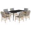 vidaXL 7 pcs conj. jantar jardim c/ almofad&otilde;es vime PE bege misturado