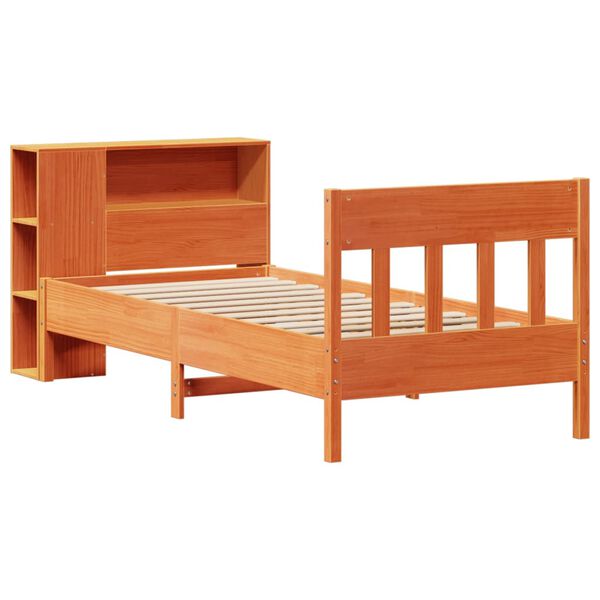 vidaXL Cama com estante sem colch&atilde;o 75x190cm pinho maci&ccedil;o castanho-mel