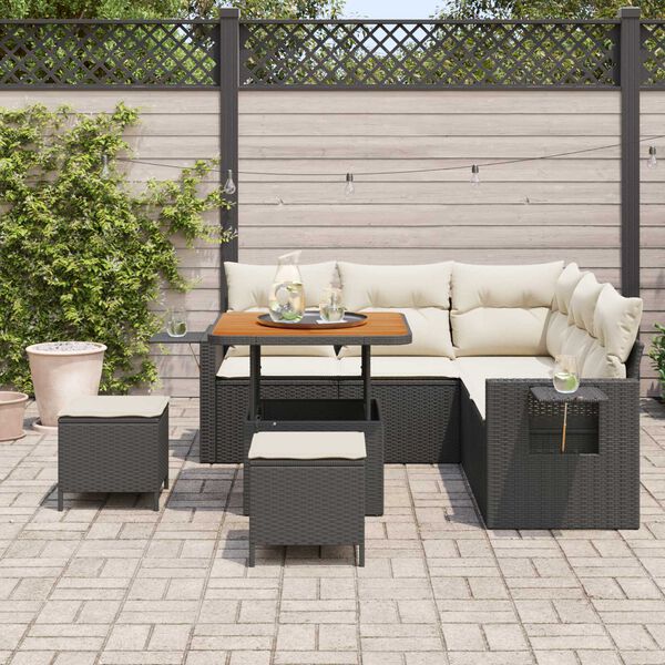 vidaXL Conjunto de Sof&aacute; de Jardim com almofada 8 pcs Preto vime PE