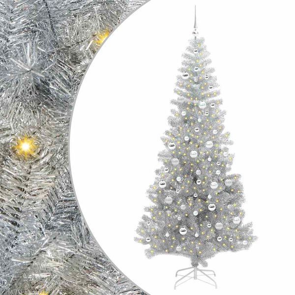 vidaXL &Aacute;rvore de Natal com 300 LEDs com suporte Prateado 210 cm PET