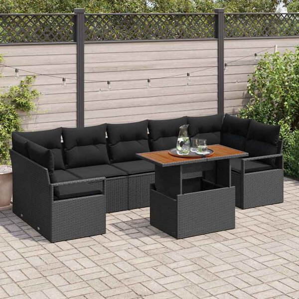 vidaXL Conjunto de Sofá de Jardim com almofada 8 pcs Preto e Marrom