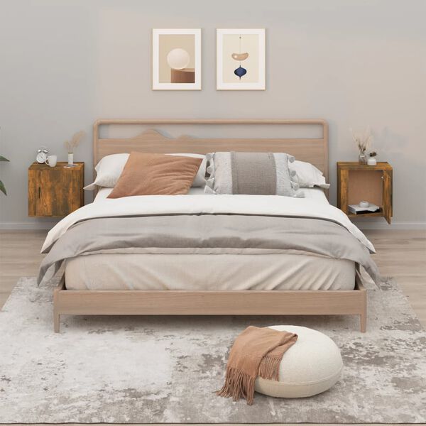 vidaXL Mesas de cabeceira de parede 2 pcs 50x30x47 cm carvalho fumado