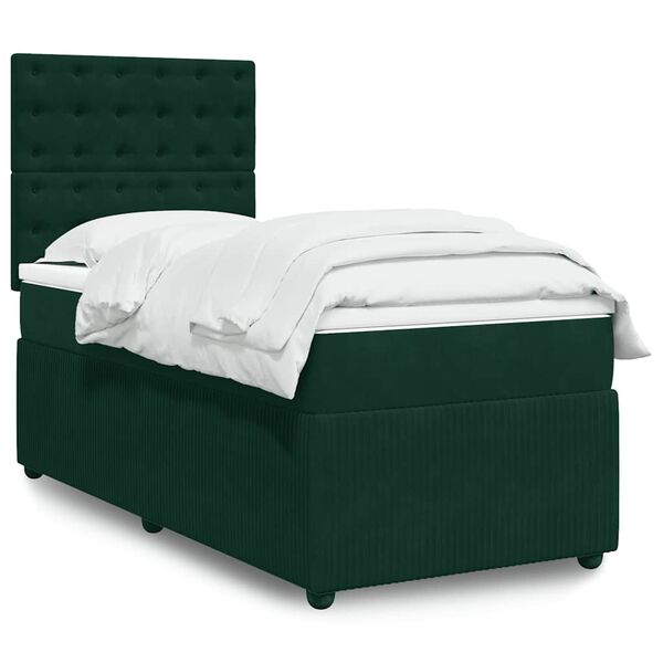 vidaXL Cama com molas/colch&atilde;o 100x200 cm veludo verde-escuro