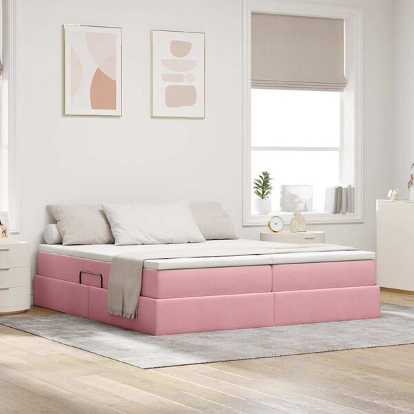 vidaXL Cama com arruma&ccedil;&atilde;o e colch&atilde;o Rosa 200 x 200 cm Veludo
