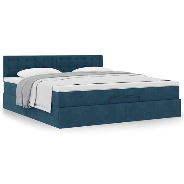vidaXL Estrutura de cama otomana com colch&atilde;o 160x200 cm azul escuro