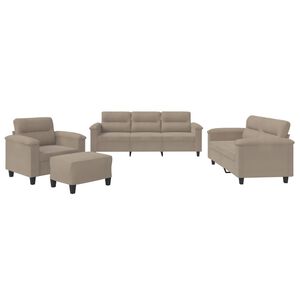 vidaXL 4 pcs conjunto sof&aacute;s c/ almofad&otilde;es microfibra cinza-acastanhado