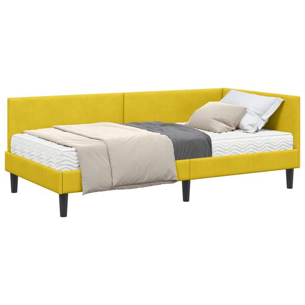 vidaXL Estrutura de Cama de Canto com Colch&atilde;o 2 pcs Amarelo Veludo