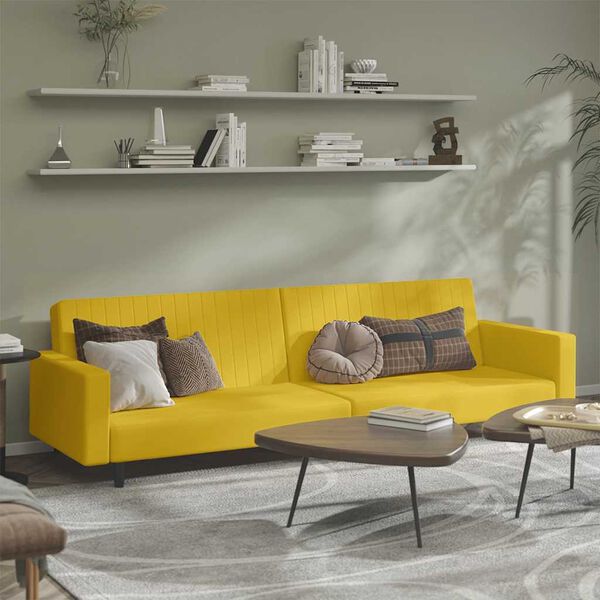 vidaXL Sof&aacute;-cama de 2 lugares veludo amarelo