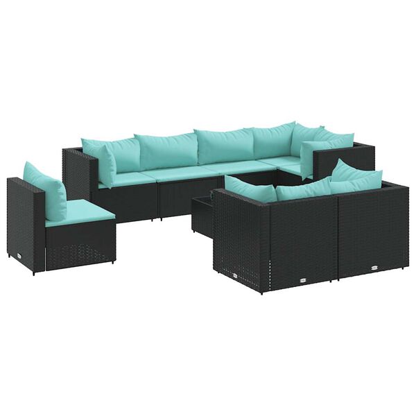 vidaXL 8 pcs conjunto lounge de jardim c/ almofad&otilde;es vime PE preto