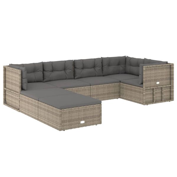 vidaXL 7 pcs conjunto lounge de jardim c/ almofadões vime PE cinzento