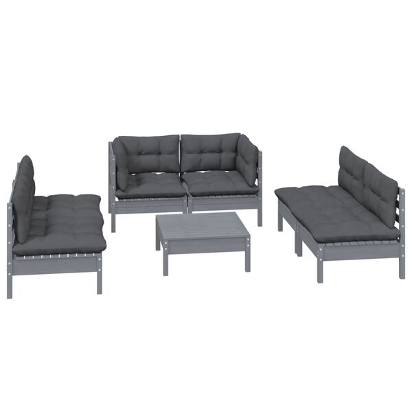 vidaXL 7 pcs conjunto lounge de jardim c/ almofad&otilde;es pinho maci&ccedil;o