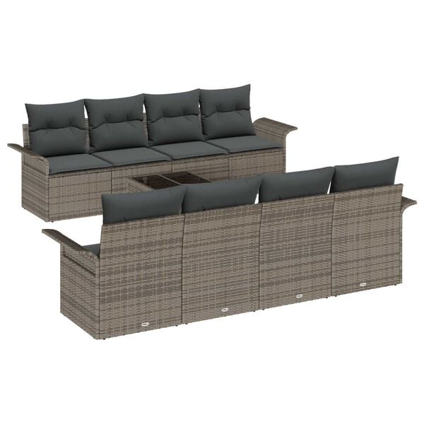 vidaXL Conjunto de Sof&aacute; de Jardim 9 pcs Cinzeto Rattan Sint&eacute;tico